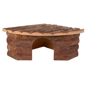 Wooden small animal corner house with a rustic design on a white background